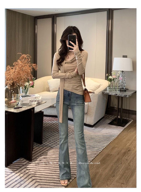 Women Off-Shoulder Long Sleeves Tops With Ribbons